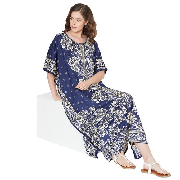 Women Plus Size Loose Caftan Dress Floral Printed Mumu Maxi Dress by Gypsie Blu - Picture 8 of 8